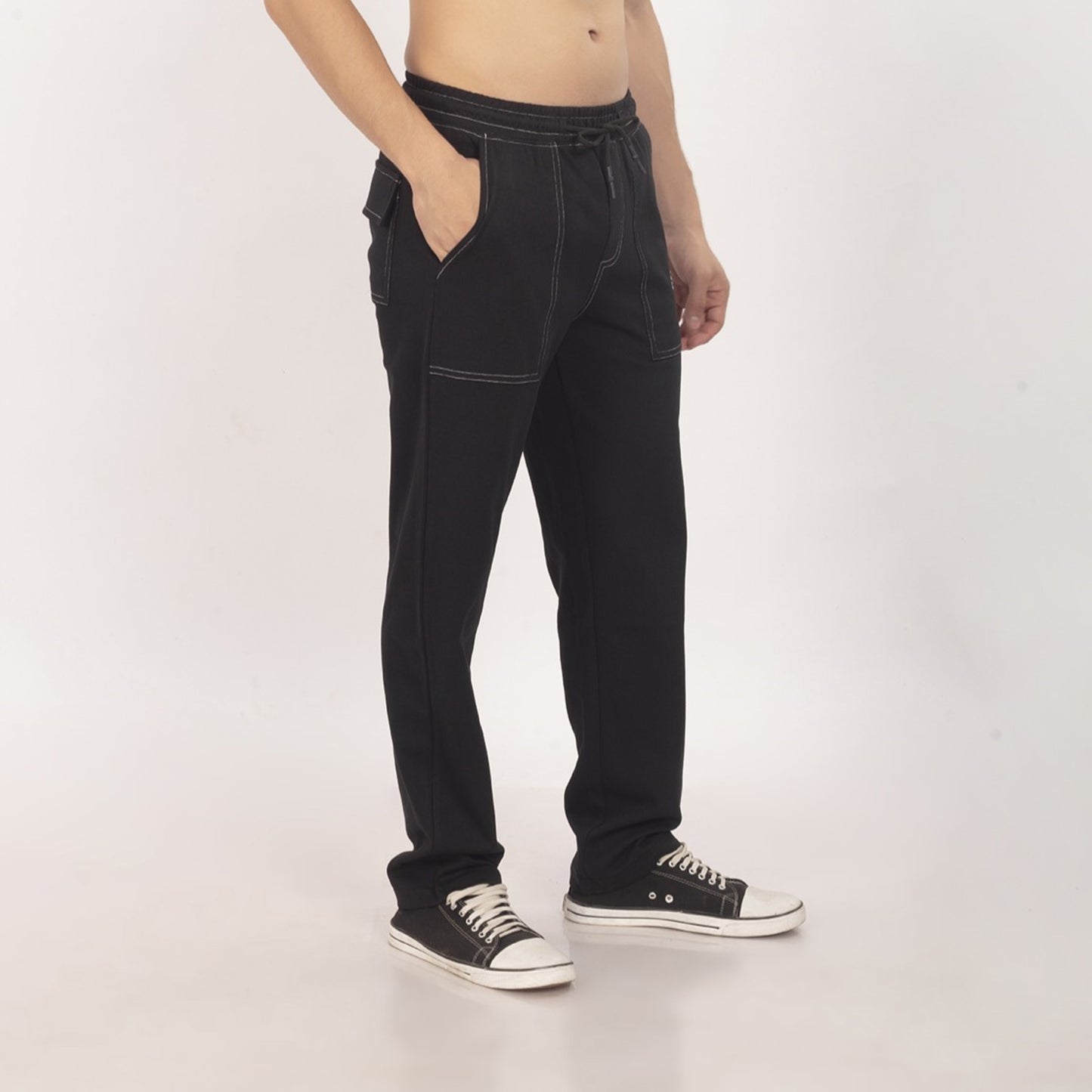 Purkhaa Comfort wear Contrast Stitch overlock Black Pant