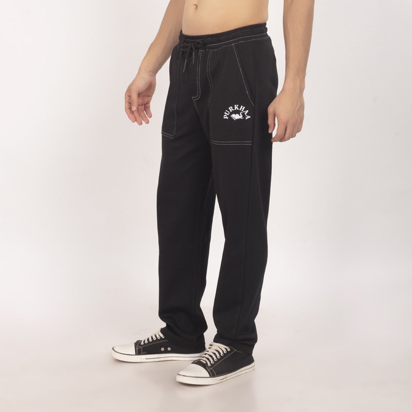 Purkhaa Comfort wear Contrast Stitch overlock Black Pant