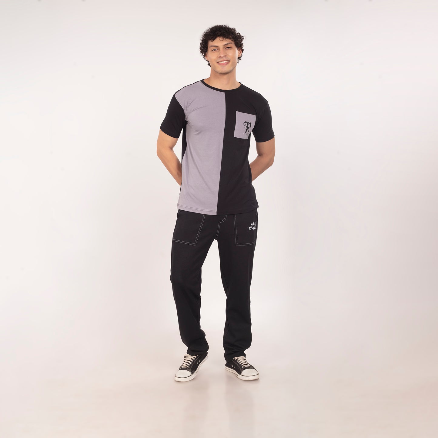 Purkhaa Grayscale Pocket Bloom Initial Tee