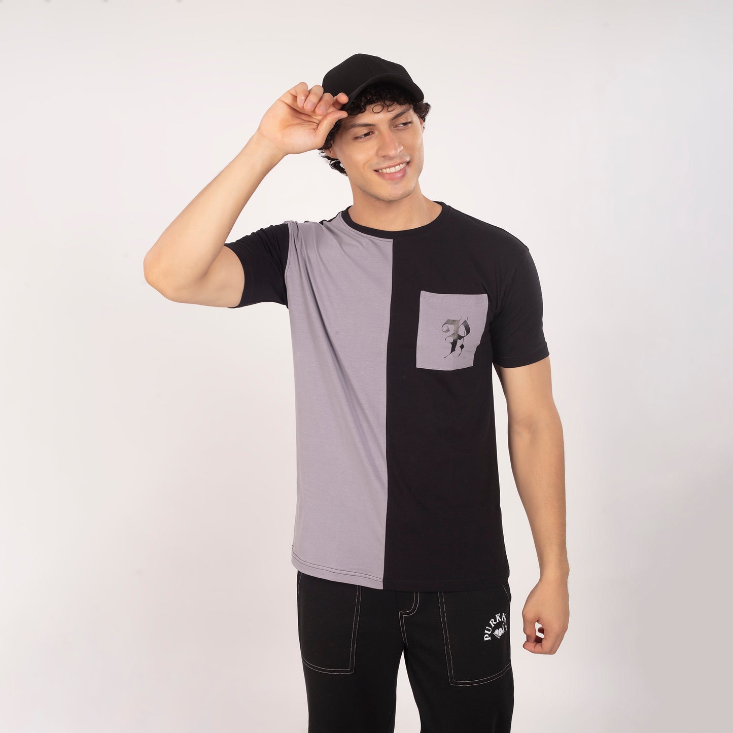 Purkhaa Grayscale Pocket Bloom Initial Tee