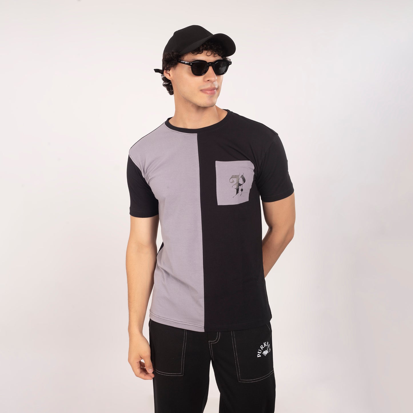 Purkhaa Grayscale Pocket Bloom Initial Tee