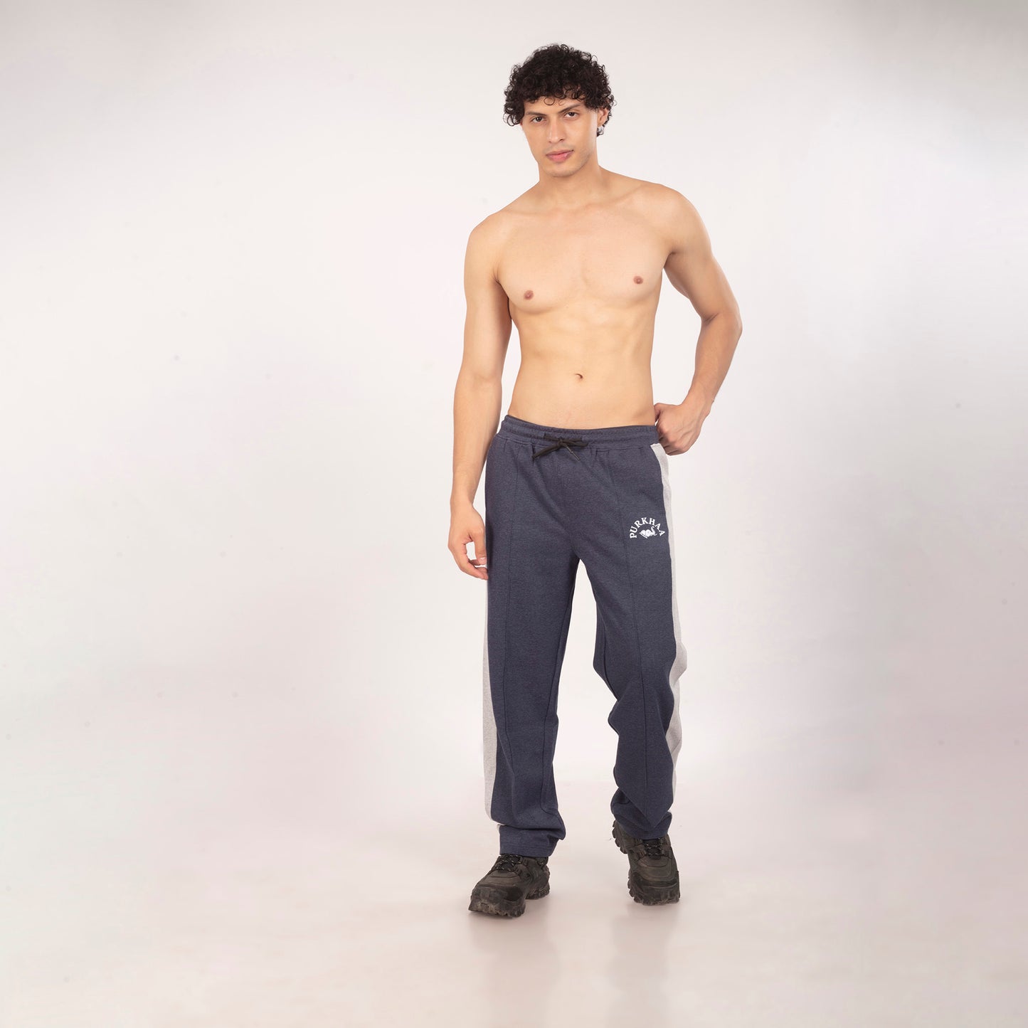 Purkhaa Comfort Fit Colorblock Navy Grey Melange Trouser