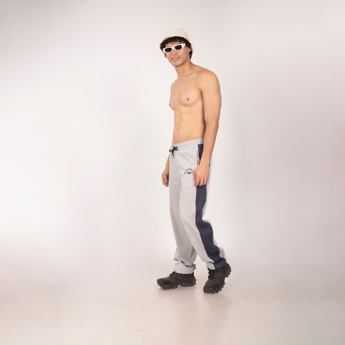 Purkhaa's Adventure leman Comfort Fit Colorblock Grey Navy Melange Trouser