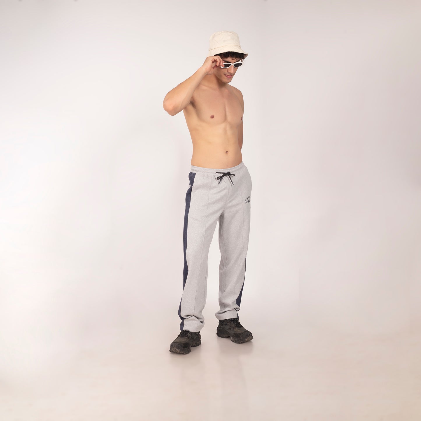 Purkhaa's Adventure leman Comfort Fit Colorblock Grey Navy Melange Trouser