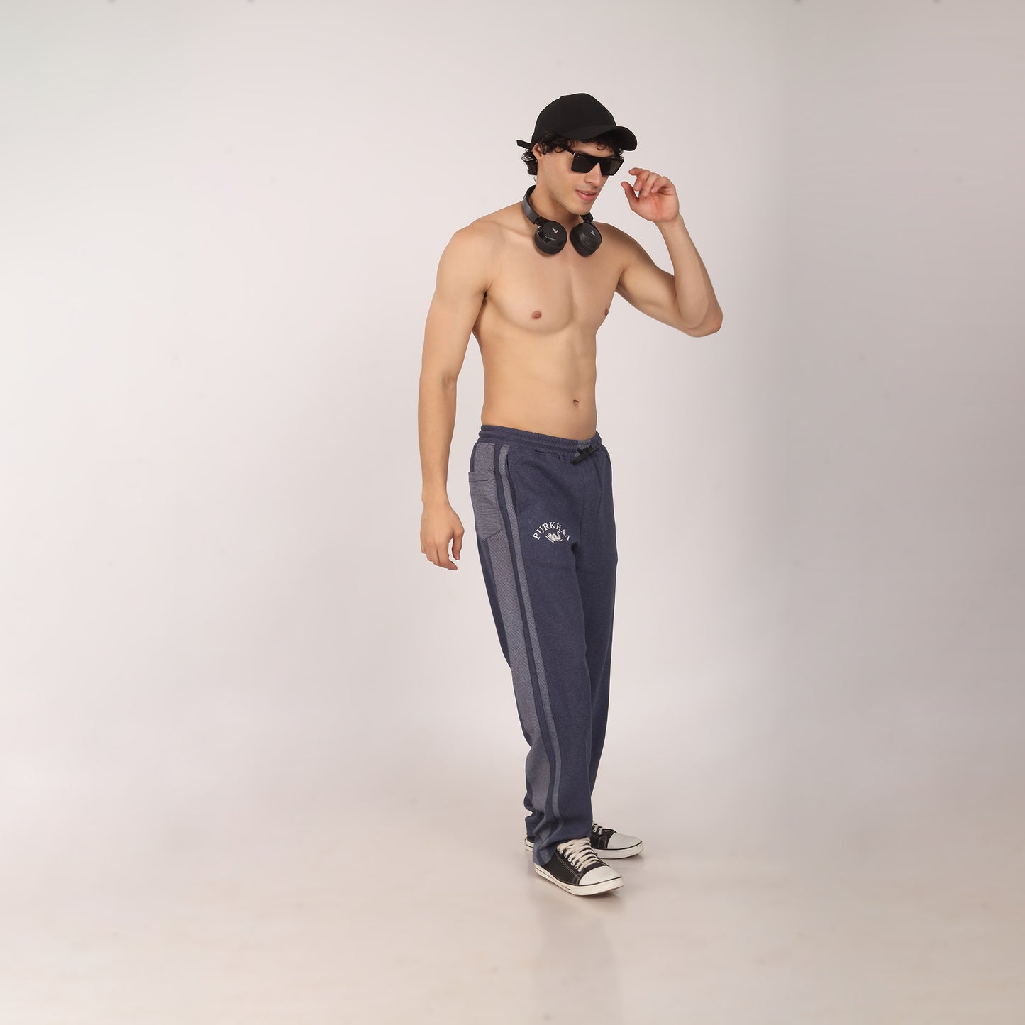 Purkhaa Baggy Fit Blue Melange Track Pant