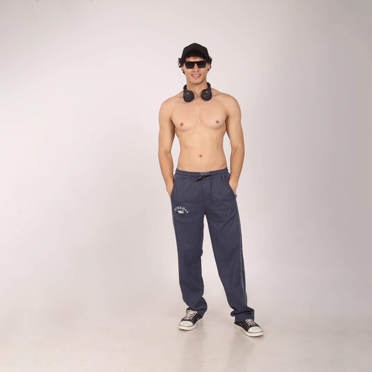 Purkhaa Baggy Fit Blue Melange Track Pant