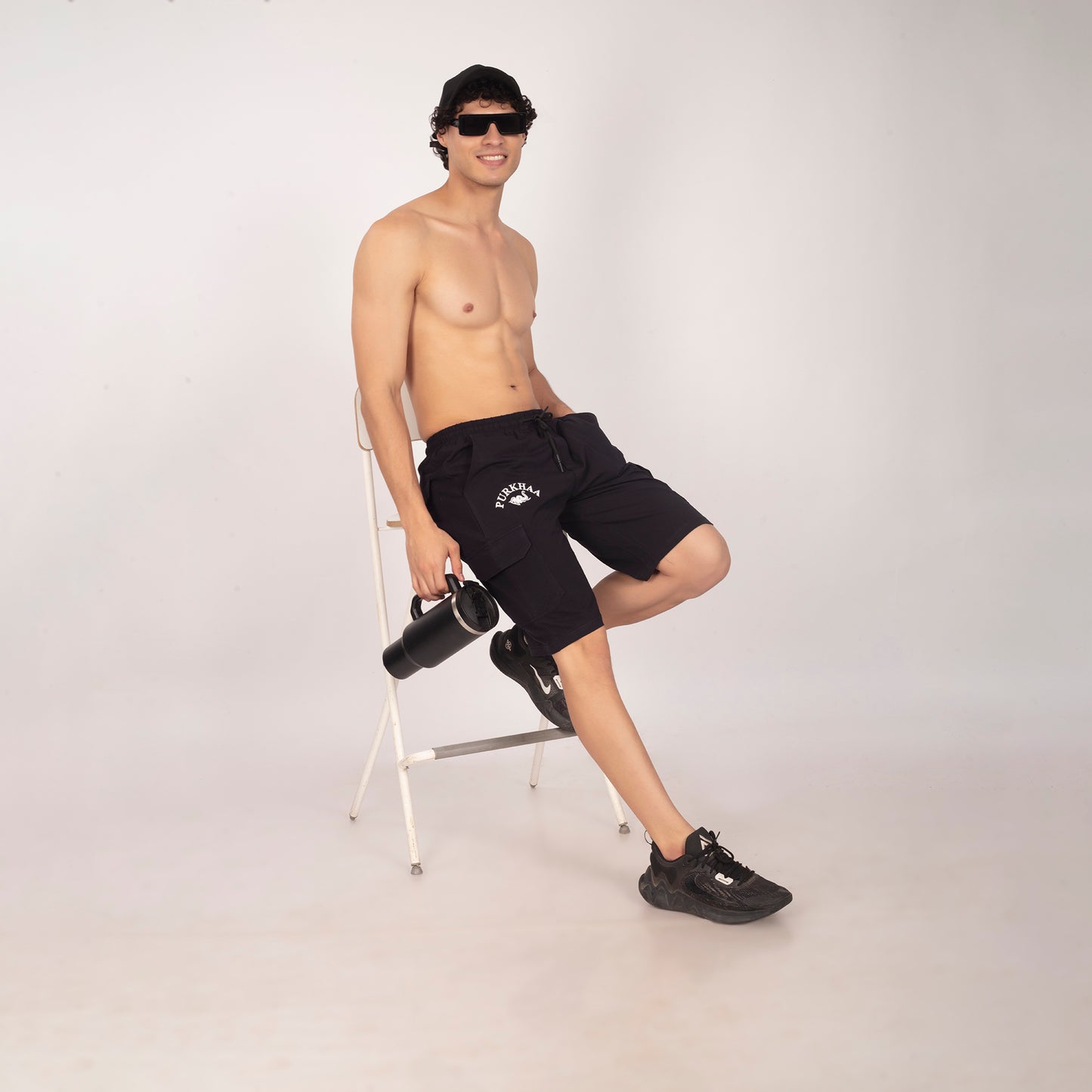 Purkhaa Gym wear Cargo black shorts