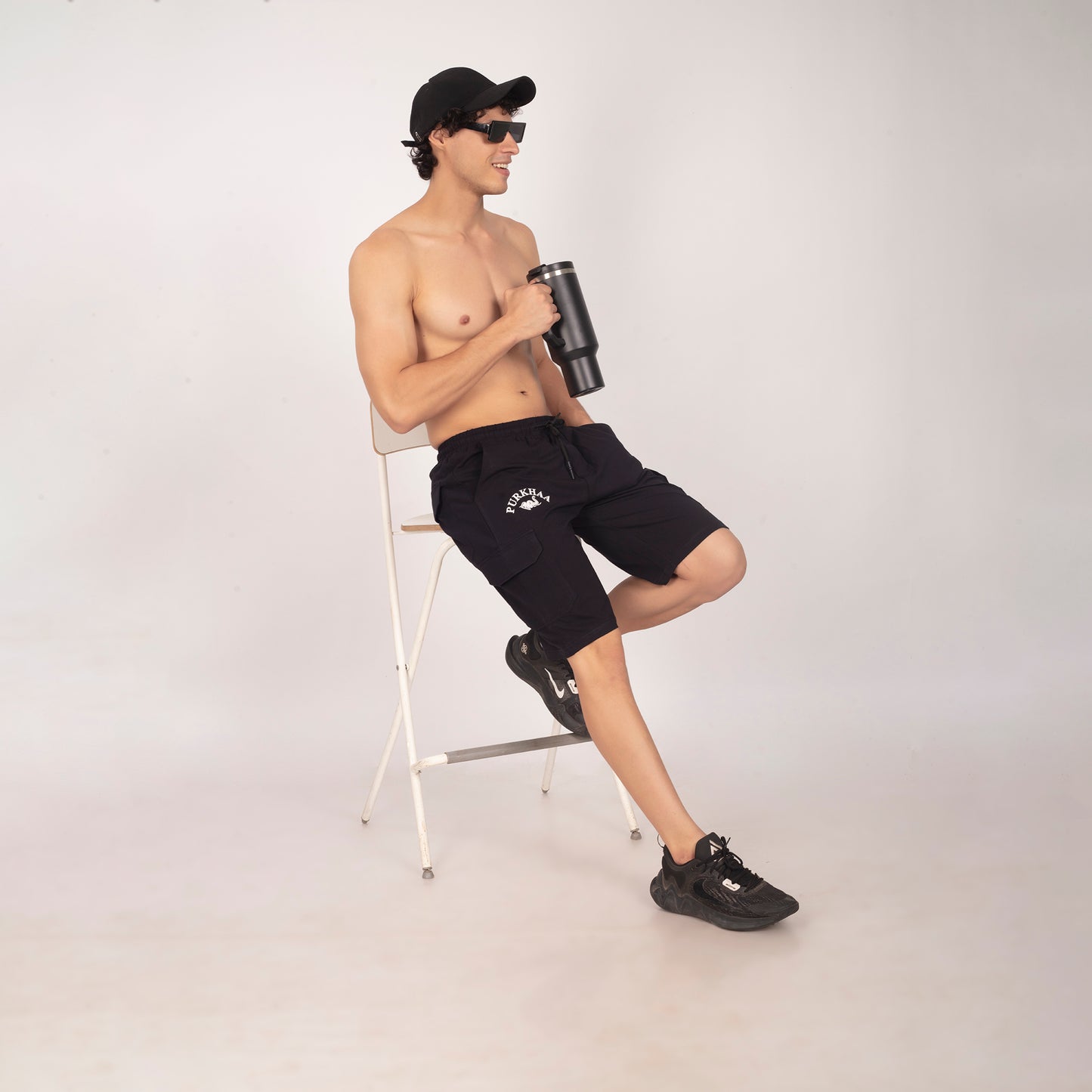 Purkhaa Gym wear Cargo black shorts