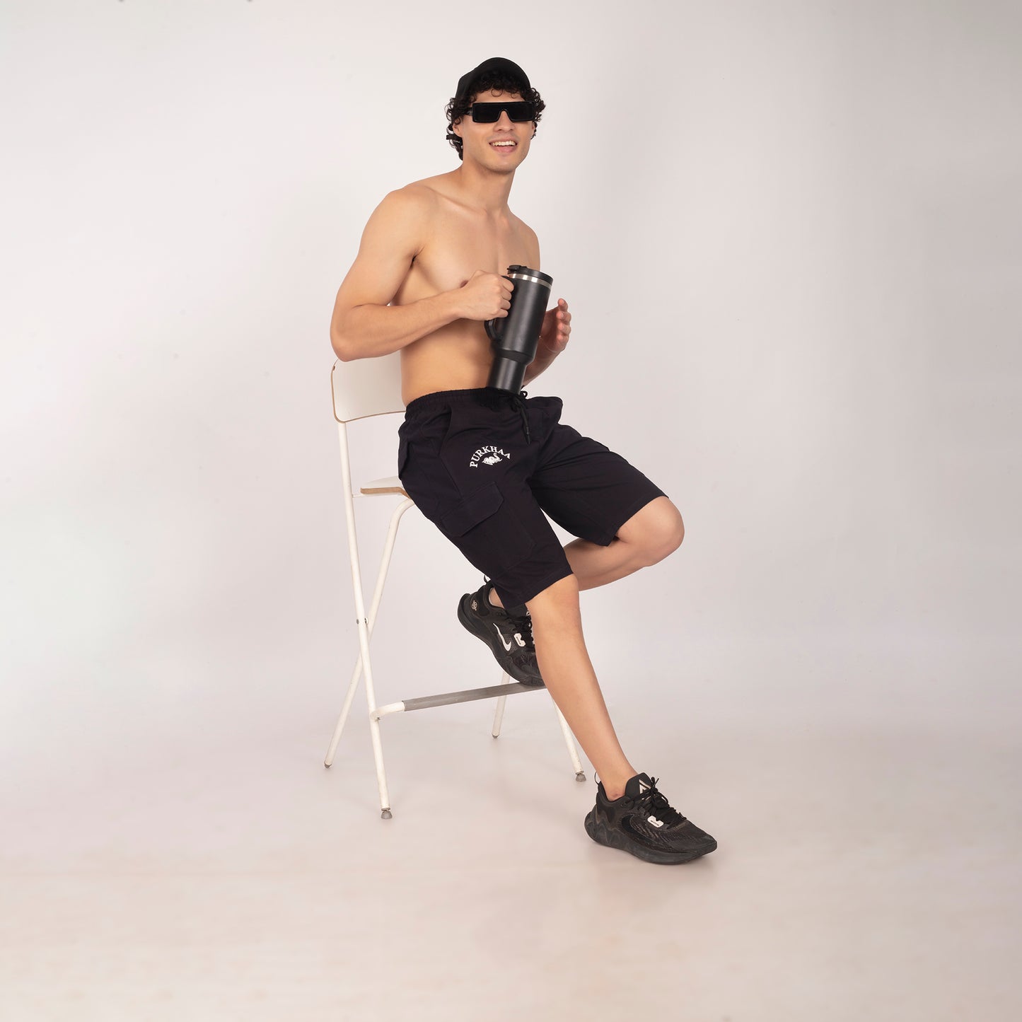 Purkhaa Gym wear Cargo black shorts