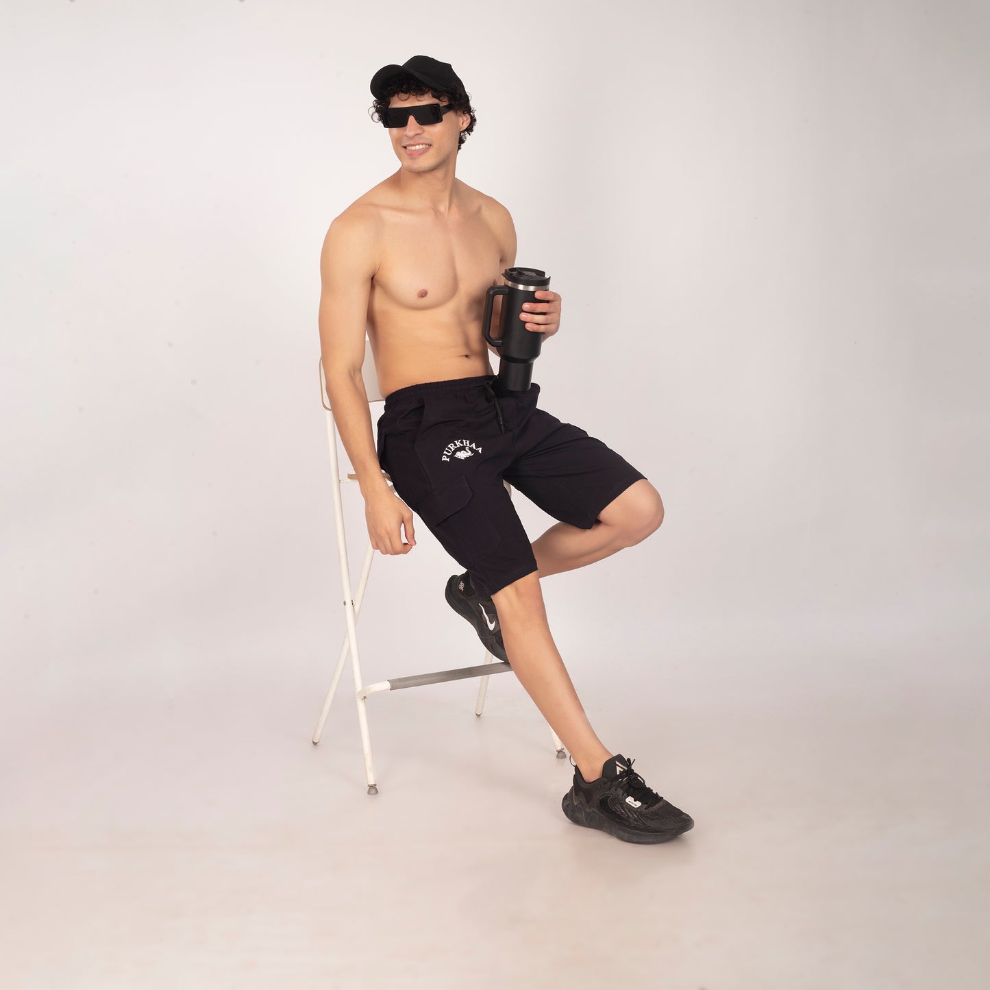 Purkhaa Gym wear Cargo black shorts