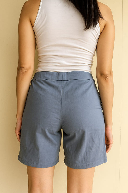 Womens High Waist Shorts (Steel Blue)