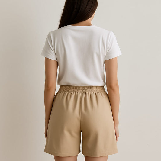 Womens High Waist elastic Shorts (Camel)