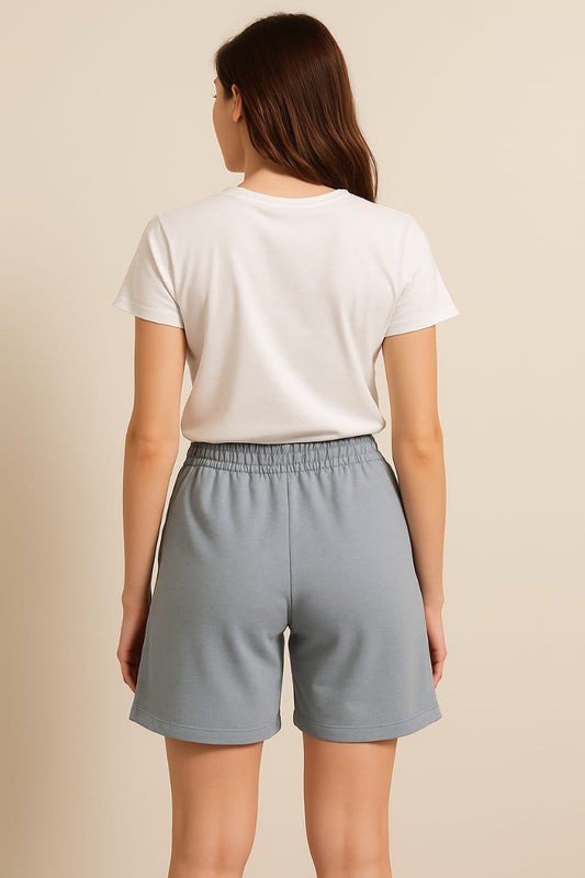 Womens High Waist elastic Shorts (steel blue )