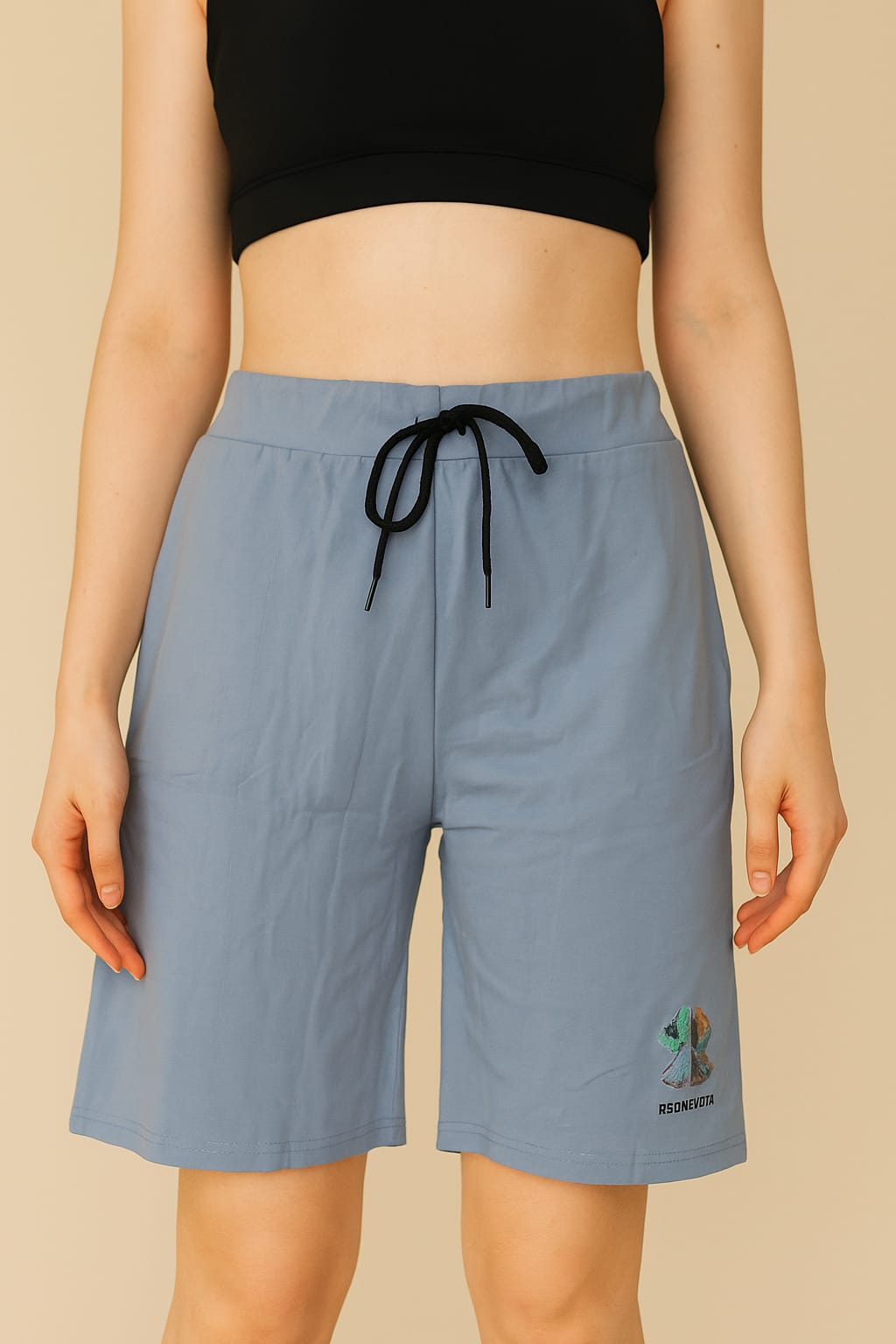 Womens High Waist Shorts (Steel Blue)