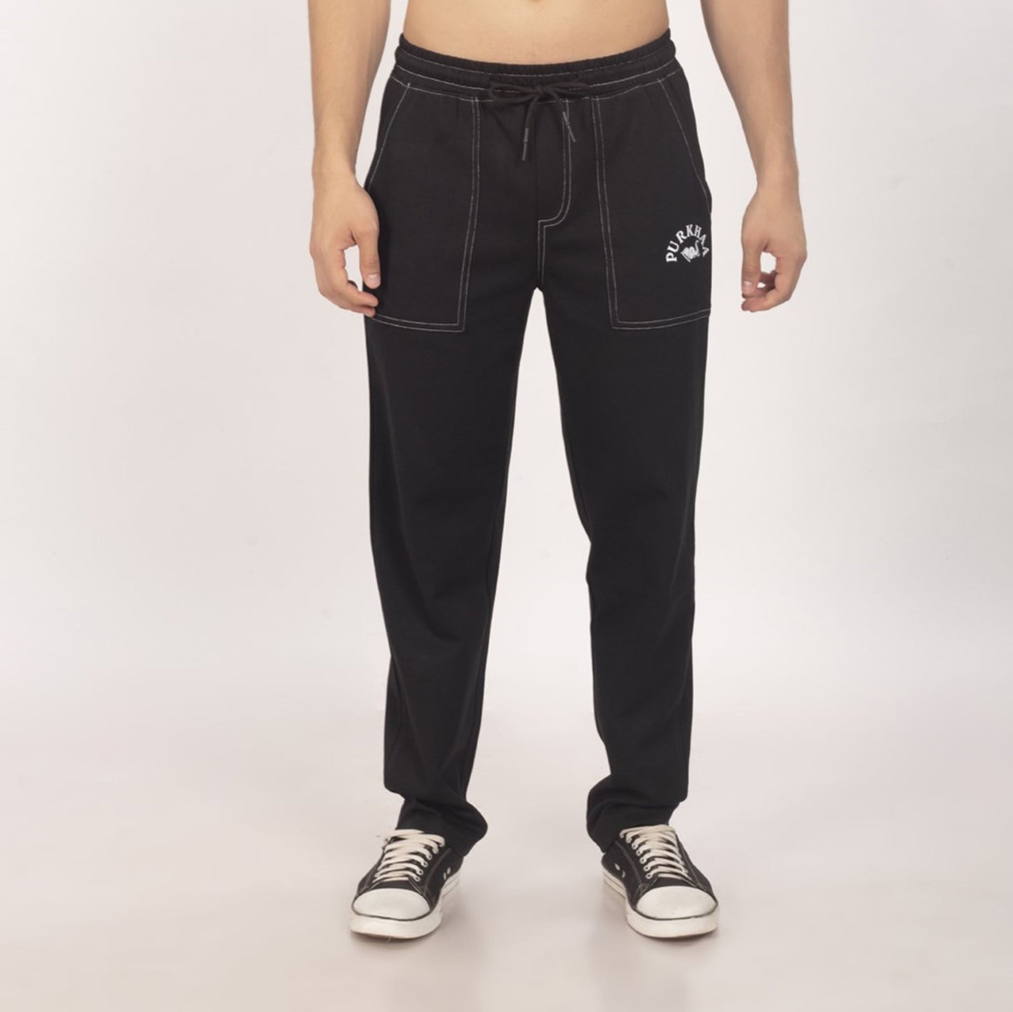 Purkhaa Comfort wear  Contrast Stitch overlock Black Pant