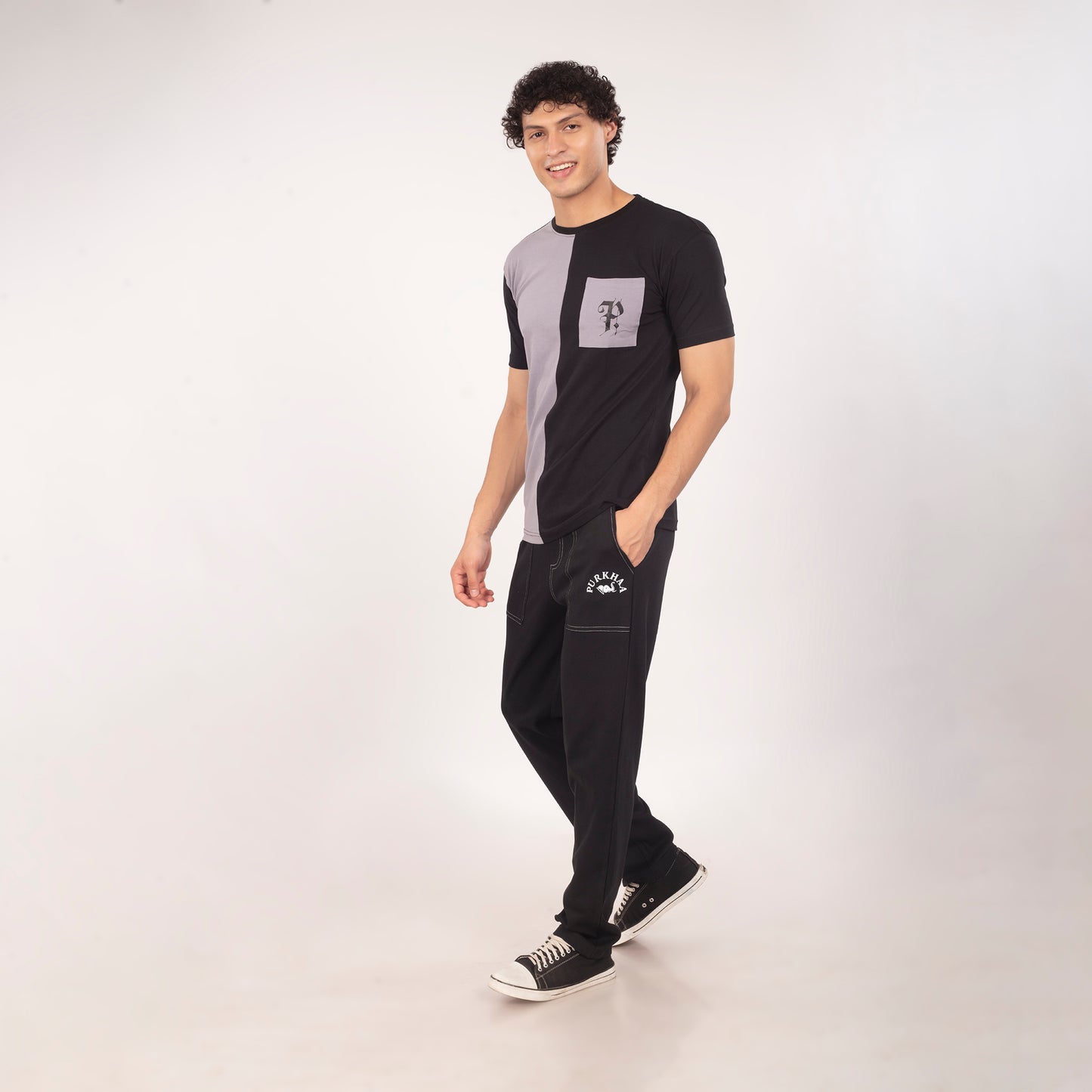 Purkhaa Grayscale Pocket Bloom Initial Tee