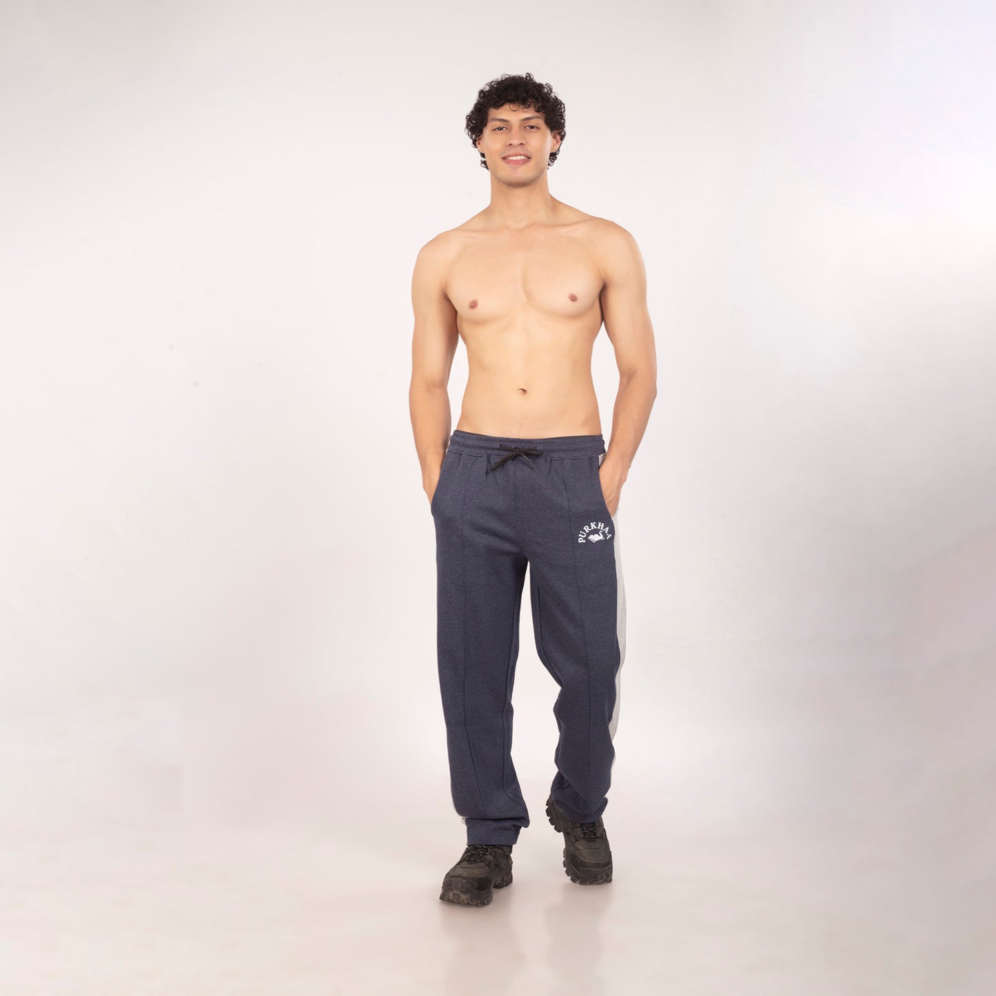 Purkhaa Comfort Fit Colorblock Navy Grey Melange Trouser