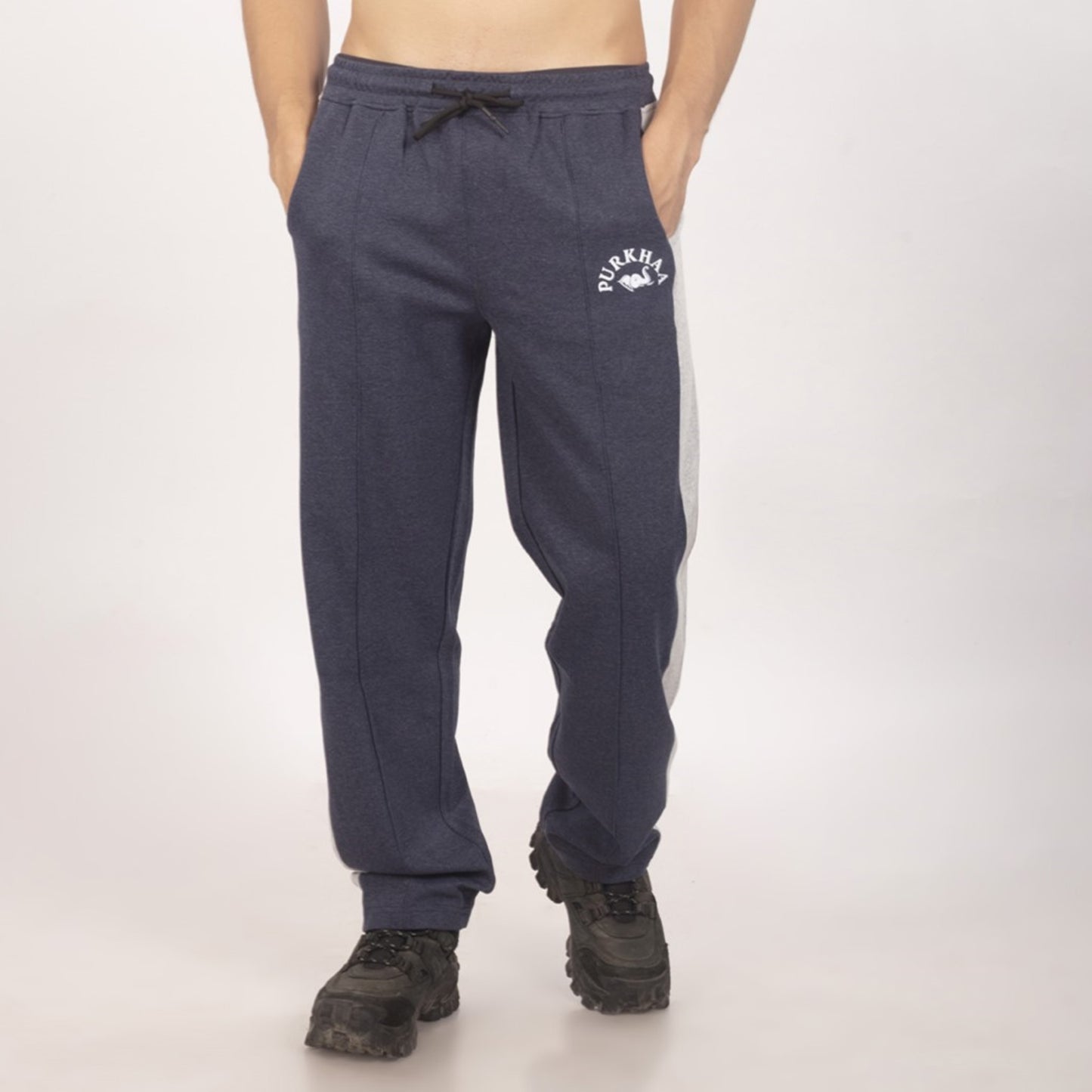 Purkhaa Comfort Fit Colorblock Navy Grey Melange Trouser