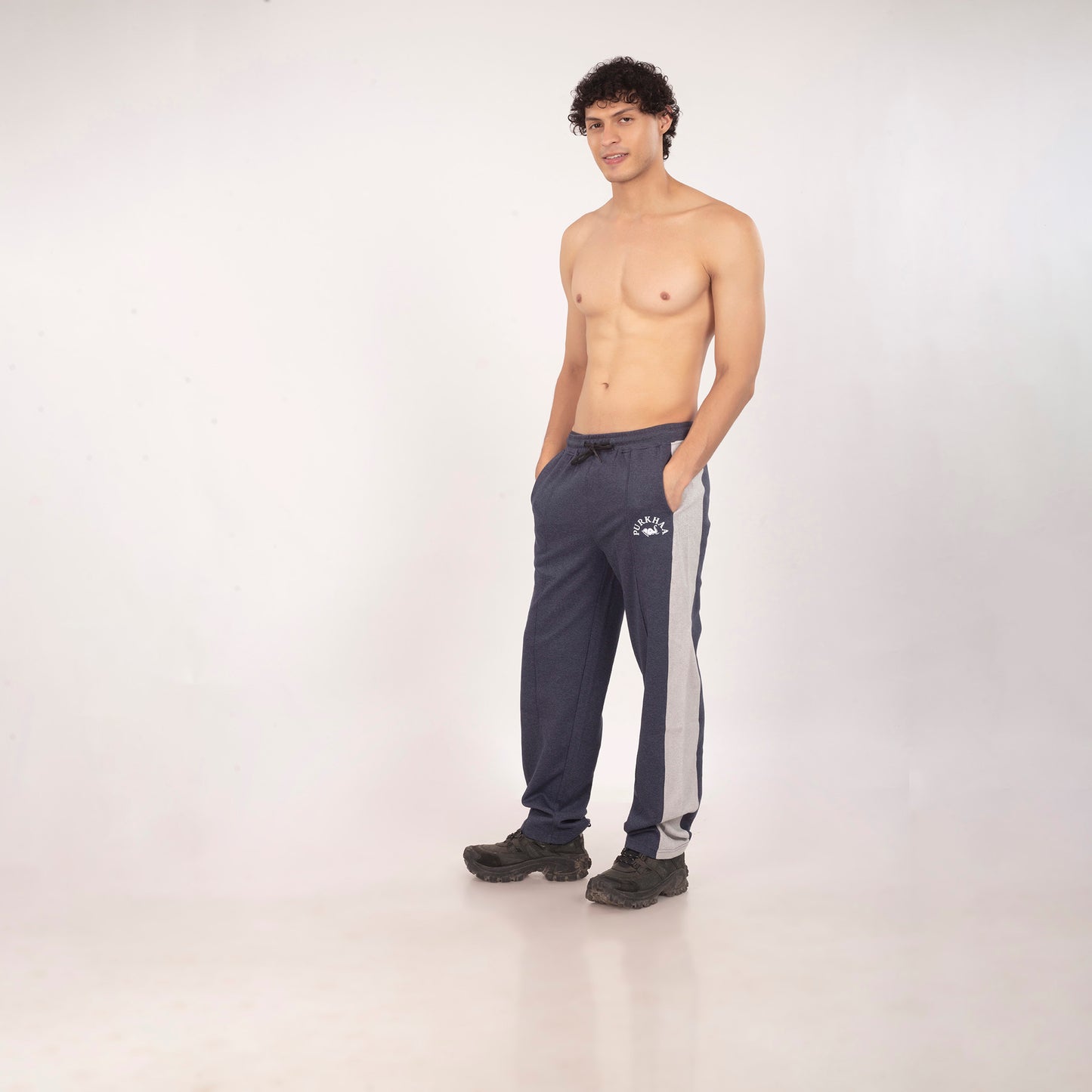Purkhaa Comfort Fit Colorblock Navy Grey Melange Trouser