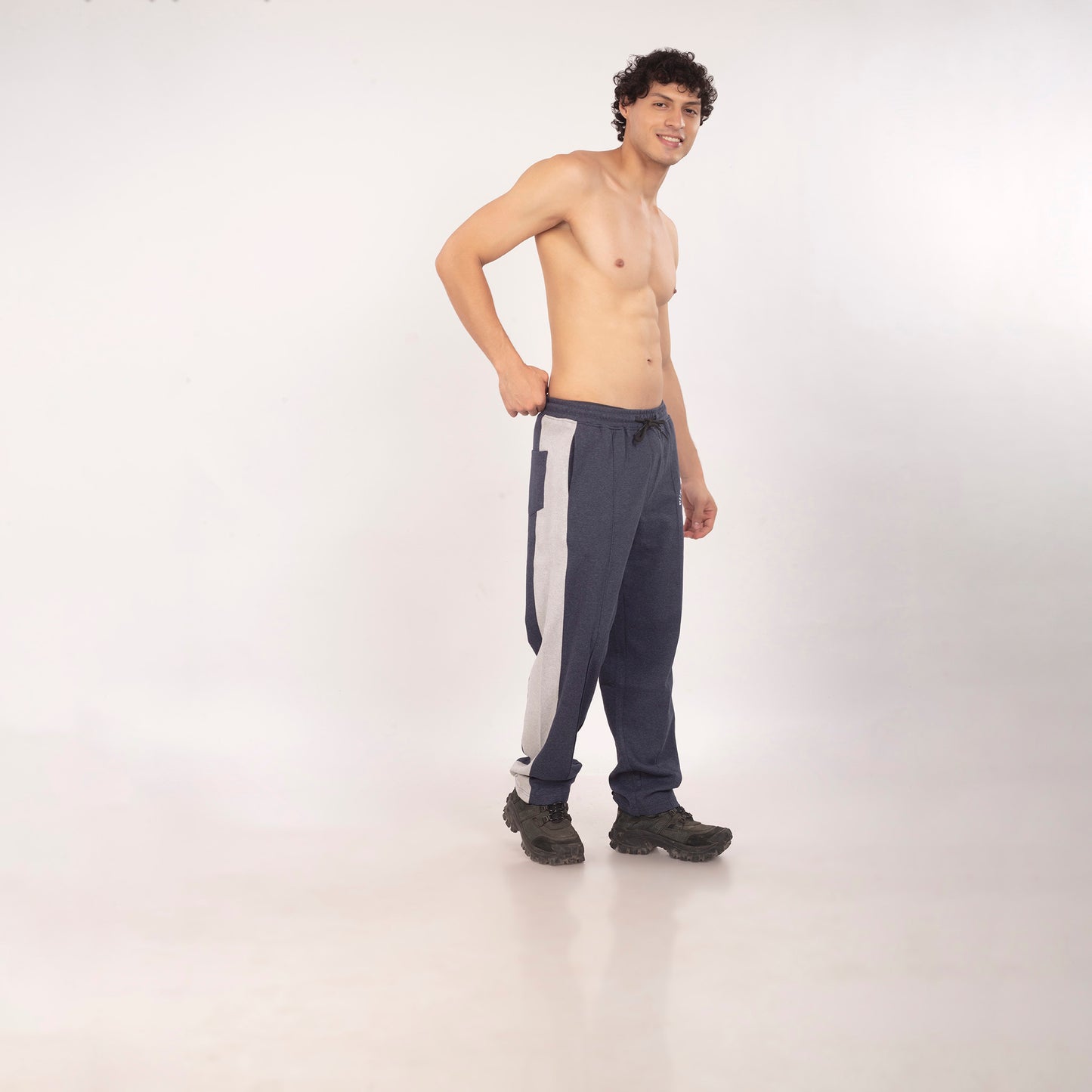 Purkhaa Comfort Fit Colorblock Navy Grey Melange Trouser