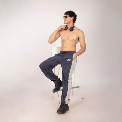 Purkhaa Comfort Fit Colorblock Navy Grey Melange Trouser