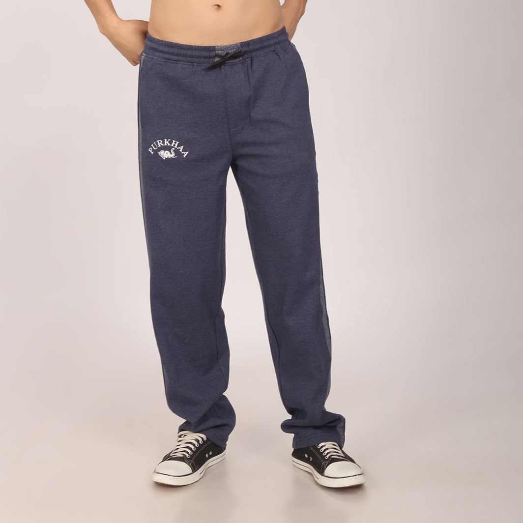 Purkhaa Comfort Fit Colorblock Navy Grey Melange Trouser