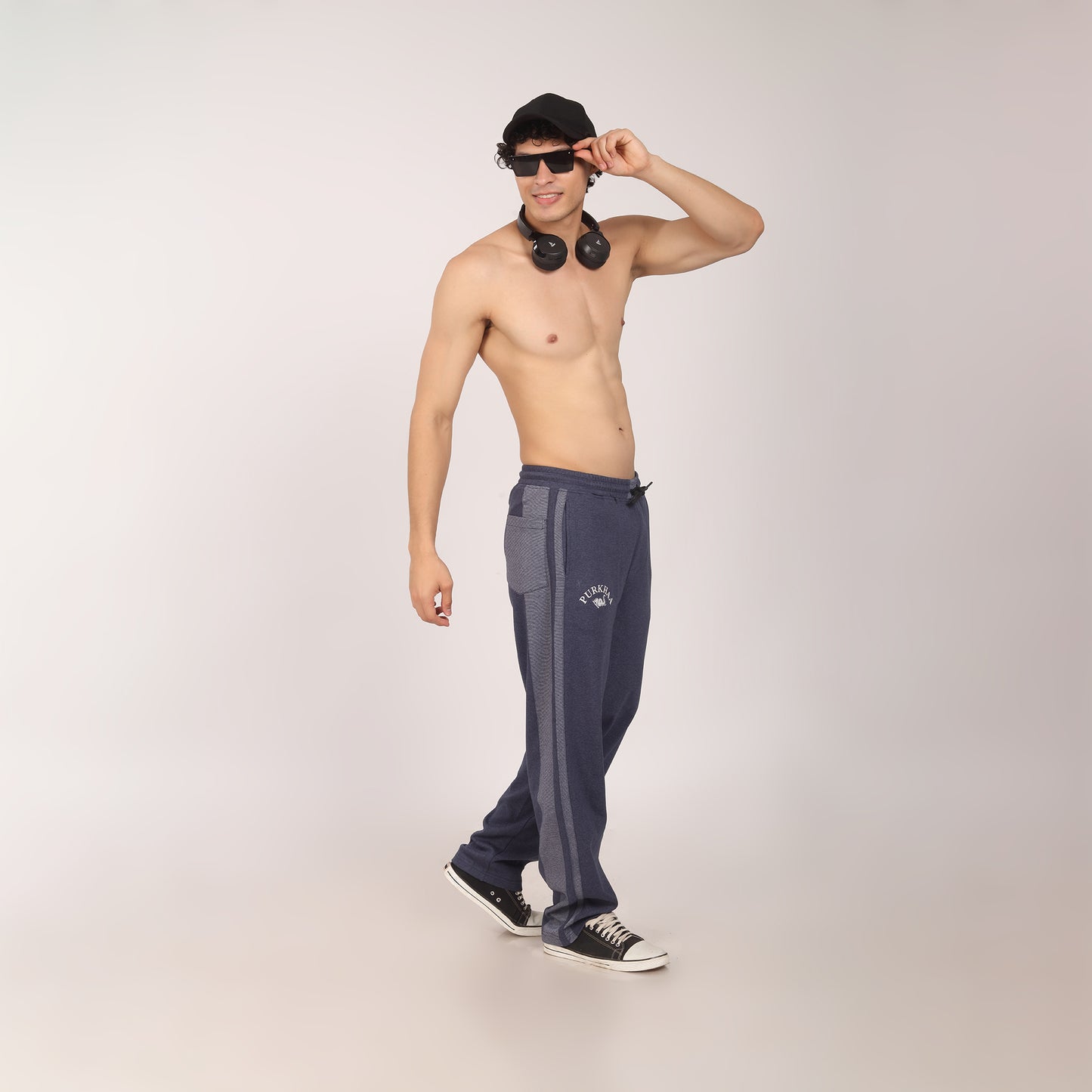 Purkhaa Baggy Fit Blue Melange Track Pant