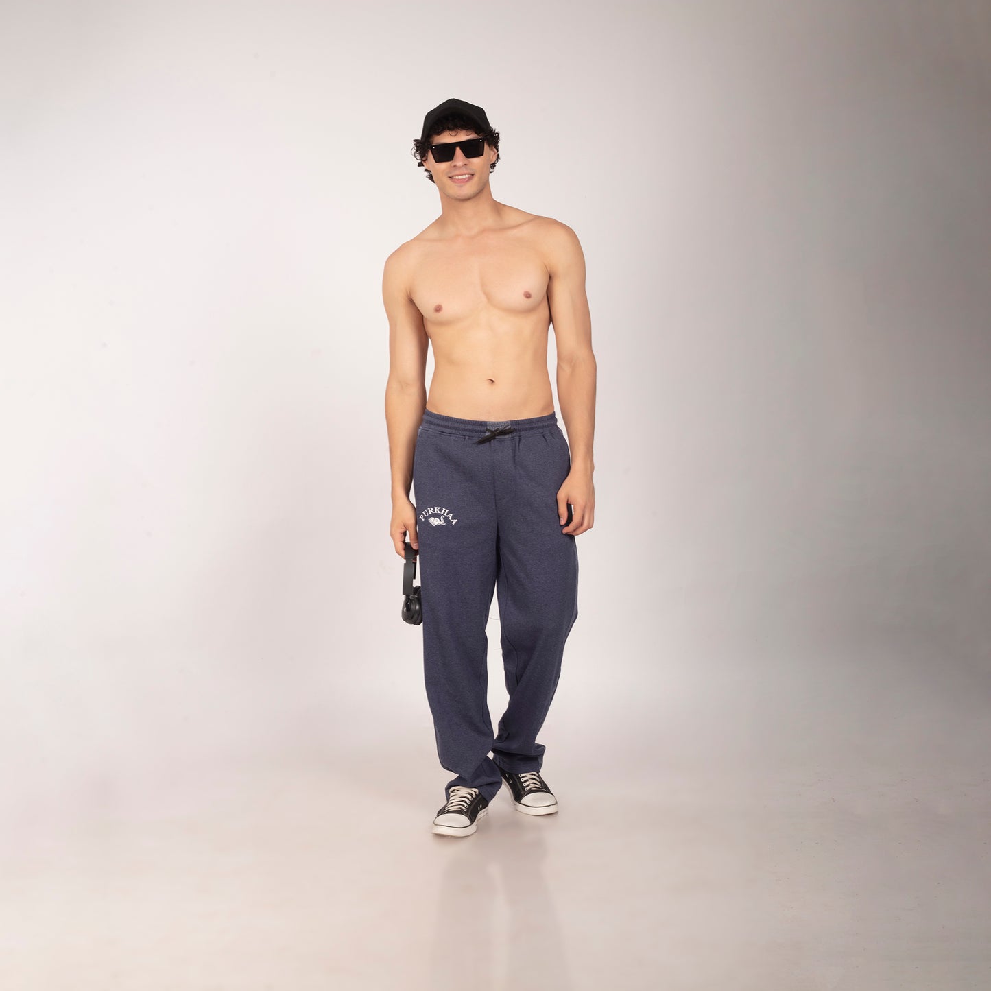 Purkhaa Baggy Fit Blue Melange Track Pant