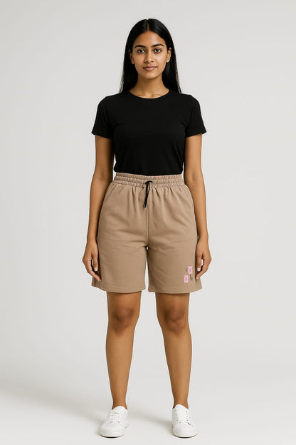 Womens High Waist elastic Shorts (Camel)