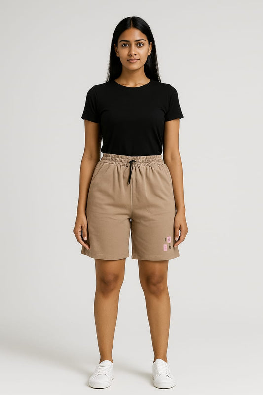 Womens High Waist elastic Shorts (Camel)