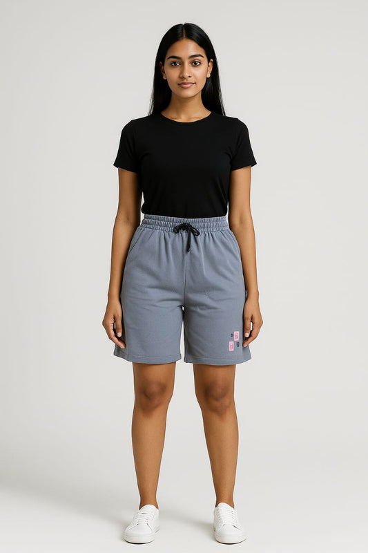 Womens High Waist elastic Shorts (steel blue )